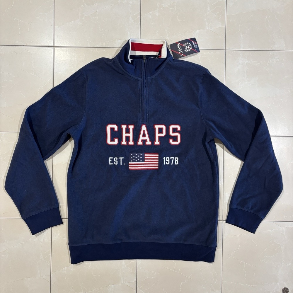 Vintage Chaps Ralph Lauren 1/4 Zip Fleece Pullover Men's M Y2K NWT USA Flag $70